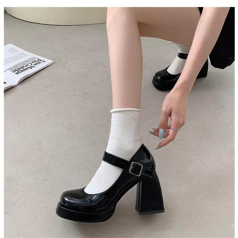 Fashion Block Heel Mary Jane Shoes Women's Round Toe 2025 New Small Super High Heel Single Shoes