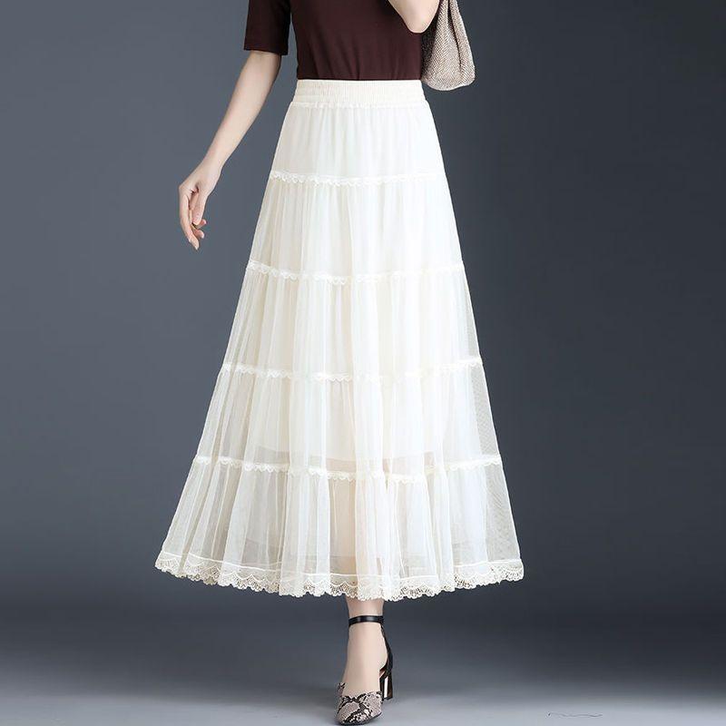 Mesh Half Skirt Autumn Half Skirt Lace Lace Long Skirt A-line Pleated Cake Skirt