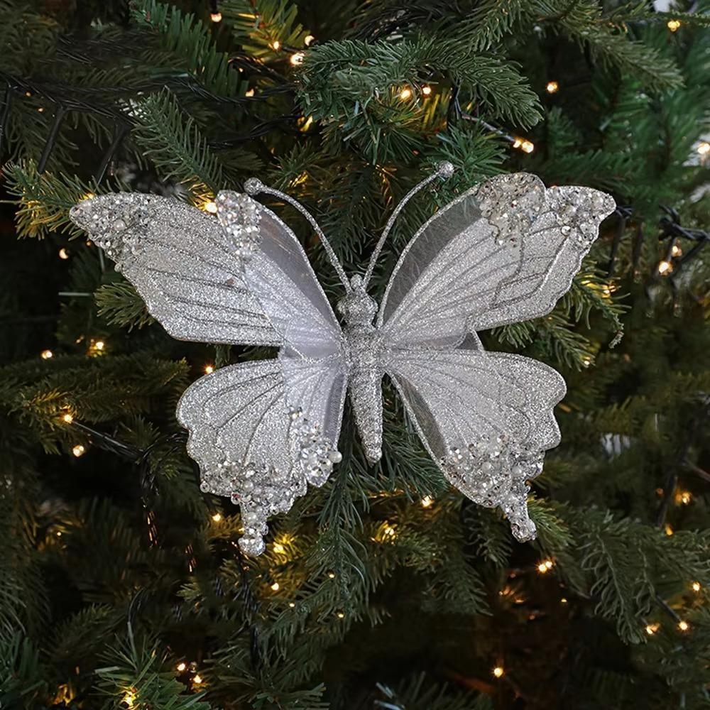 25cm Christmas Artificial Butterfly Sparkling Christmas Hanging Decoration New Christmas Gift