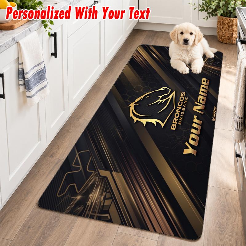 Brisbane Broncos Custom Name Flannel Rug Kitchen Mat Non Slip Floor Carpet Personalized Home Decor