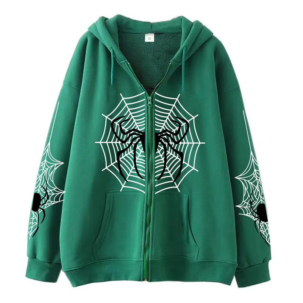 2023 Cross-border spider web zipper foreign trade sweater street tide spring and autumn hoodie American retro casual coat women