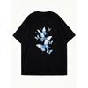 Oversized T Shirt Dress Black Blue Butterflies Print Casual Wear
