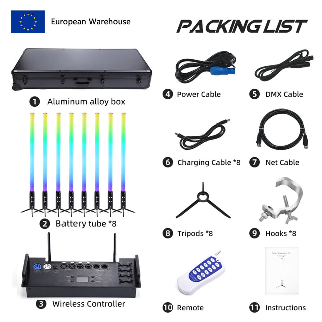 German Warehouse IP65 1.2M LED Tube Dj Battery Wireless DMX Artnet Remote 360 Degree LED Pixel Tube Light for DJ Disco KTV