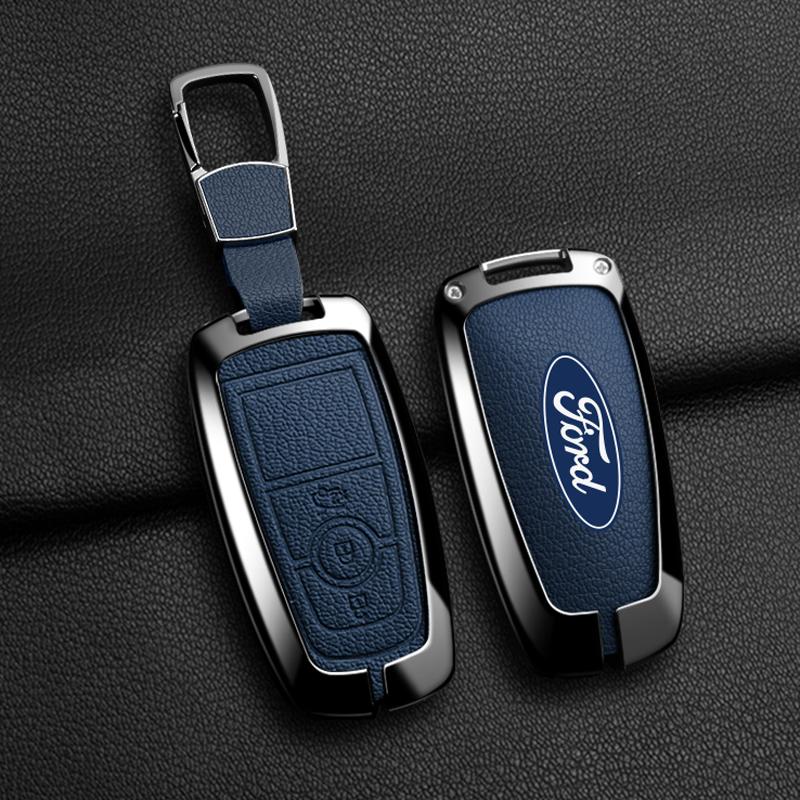 Metal Leather Car Smart Key Case Protect Shell For Ford Explorer Edge Escape Bronco F-150 Mustang Focus MK4 Kuga Taurus Sticker RM9