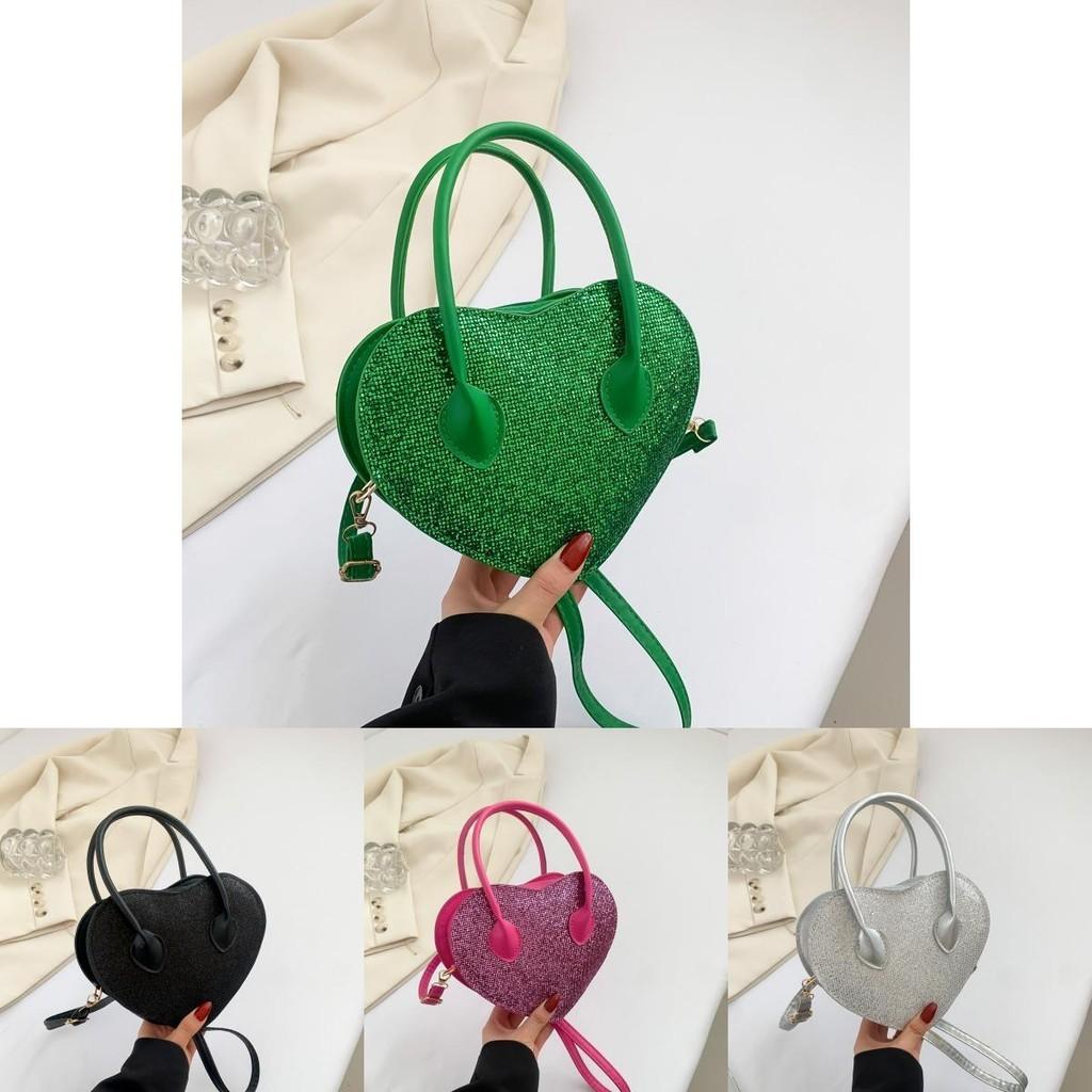 Heart Shaped Mini Handbag For Women Stylish Casual Pu Tote Crossbody Bag In Black Rose Pink Silver And Green