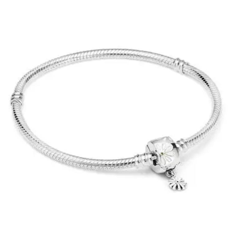 

Оригінальний браслет Me зі срібла 925 проби Жіночі прикраси Тонкий круглий плаский намистина-шарм Розкішний браслет Fit Me Намистина 17cm