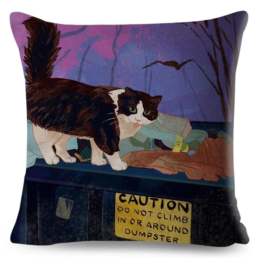 Olejomalba Roztomilá Kočka Povlak na Polštář Dekor Barevný Kreslený Domácí Zvíře Povlak na Polštář Polyesterový Povlak na Polštář na Pohovku Dětský Pokoj