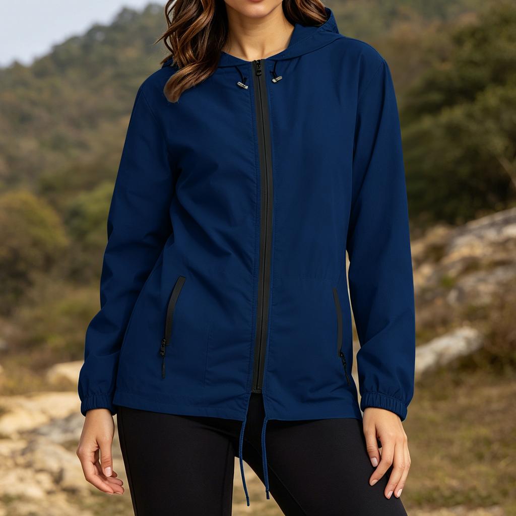 Women Plus Size Lightweight Zip Up Hooded Jacket Long Sleeve Packable Windbreaker with Storage Pouch for Outdoor Travel Hiking Running