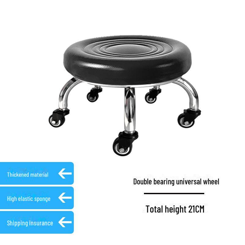 Silent Mobile Beauty Stool with Universal Wheels - Multifunctional, Low-Profile, Round Design for Home or Studio Use.