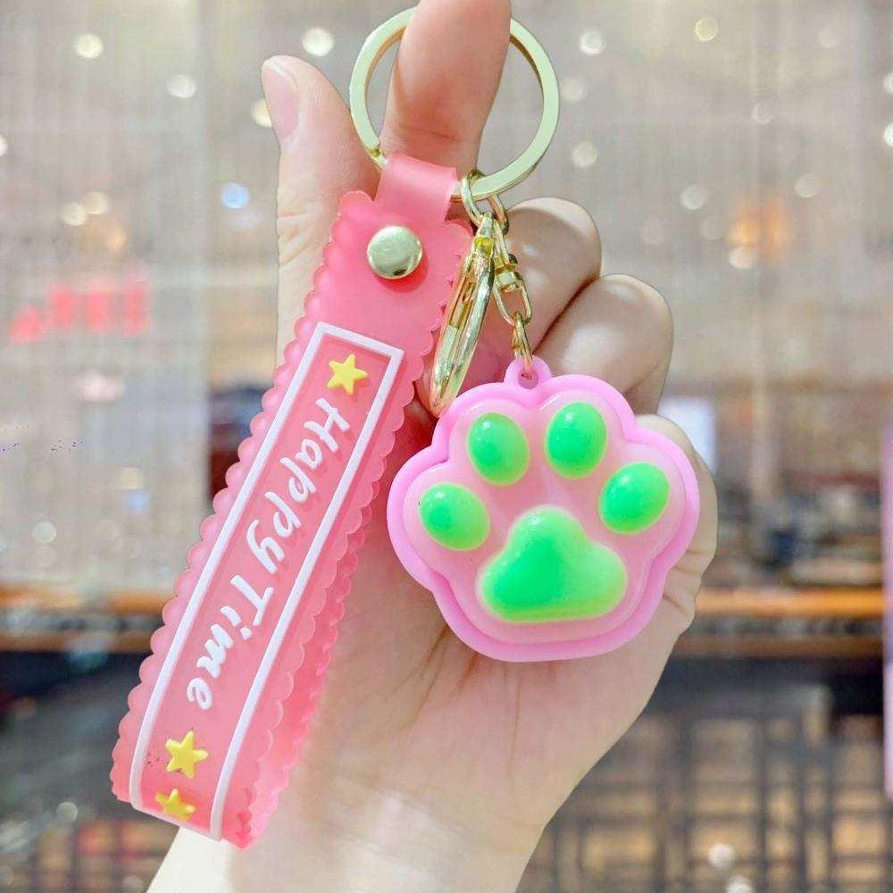 LED Flashing Cat Paw Key Chain Glowing Fidget Toy Key Ring Squeeze Toy  Schoolbag Charm