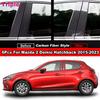 For Mazda 2 Demio Hatchback 2015- 6Pcs Glossy Piano Black Car BC Pillar Post Cover Trim Carbon Fiber PC Material Sticker