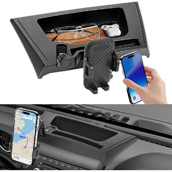 Upgraded Phone Mount Compatible with Jeep Wrangler JK JKU 2012-2018 | Anti-Shake Dash Multi-Mount + Storage Tray | 360° Rotation Phone Holder | Fit for JK JKU 2012-2018