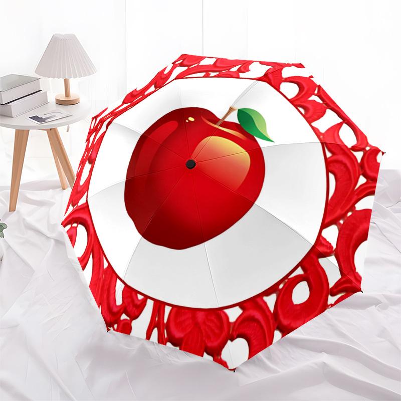1pc Apple Red Pattern Automatic Opening and Closing Folding Umbrella with 8 Iron Ribs - Portable, Foldable for Travel Yy251124060