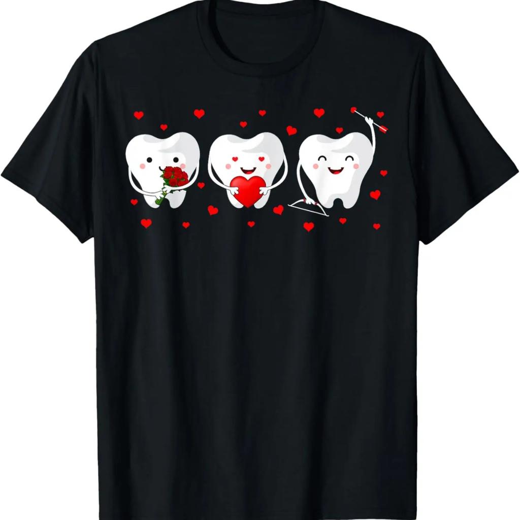 Dental Valentine's Day Cute Teeth Hugging Heart Rose Gifts T-Shirt