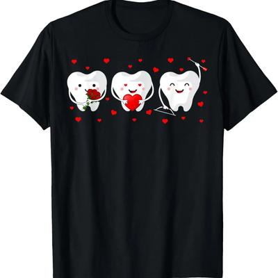 T-shirt Saint-Valentin Dentaire Dents Mignonnes Étreignant Cœur Rose Cadeaux