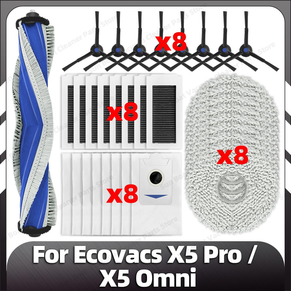 Compatible for Ecovacs X5 Pro / X5 Omni Replacement Main Side Brush HEPA Filter Mop Pads Dust Bags Spare Parts Accessories