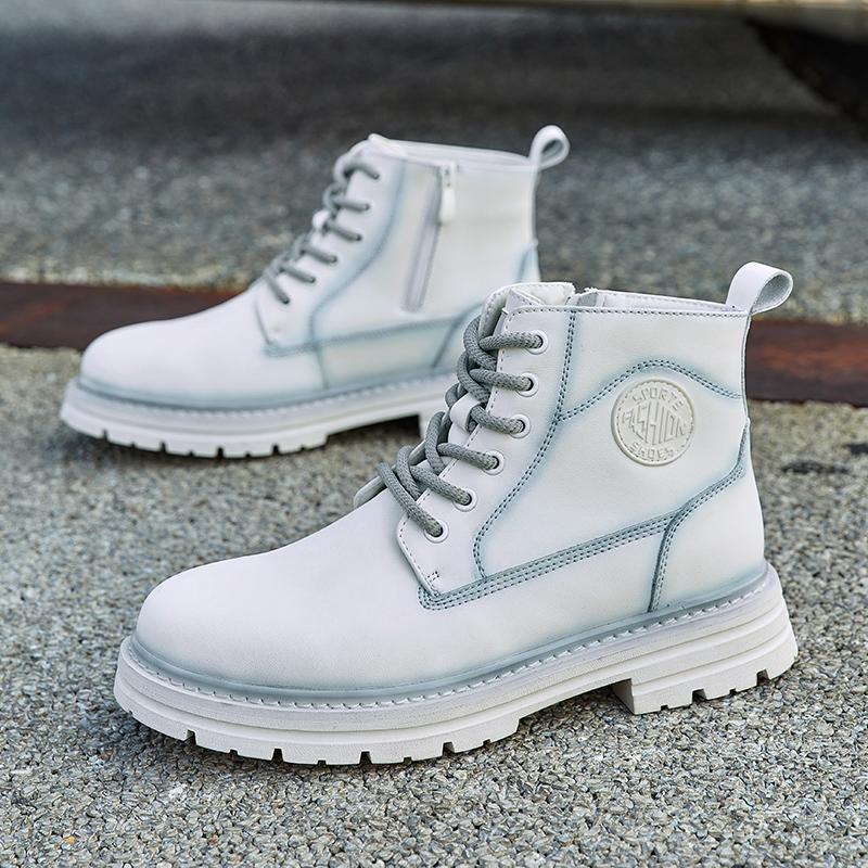 Hot-Selling Mens Motorcycle Boots Outdoor Male Ankle Boots Lace-Up Leather High Top Shoes All-Match Travel Walking Shoes Botas