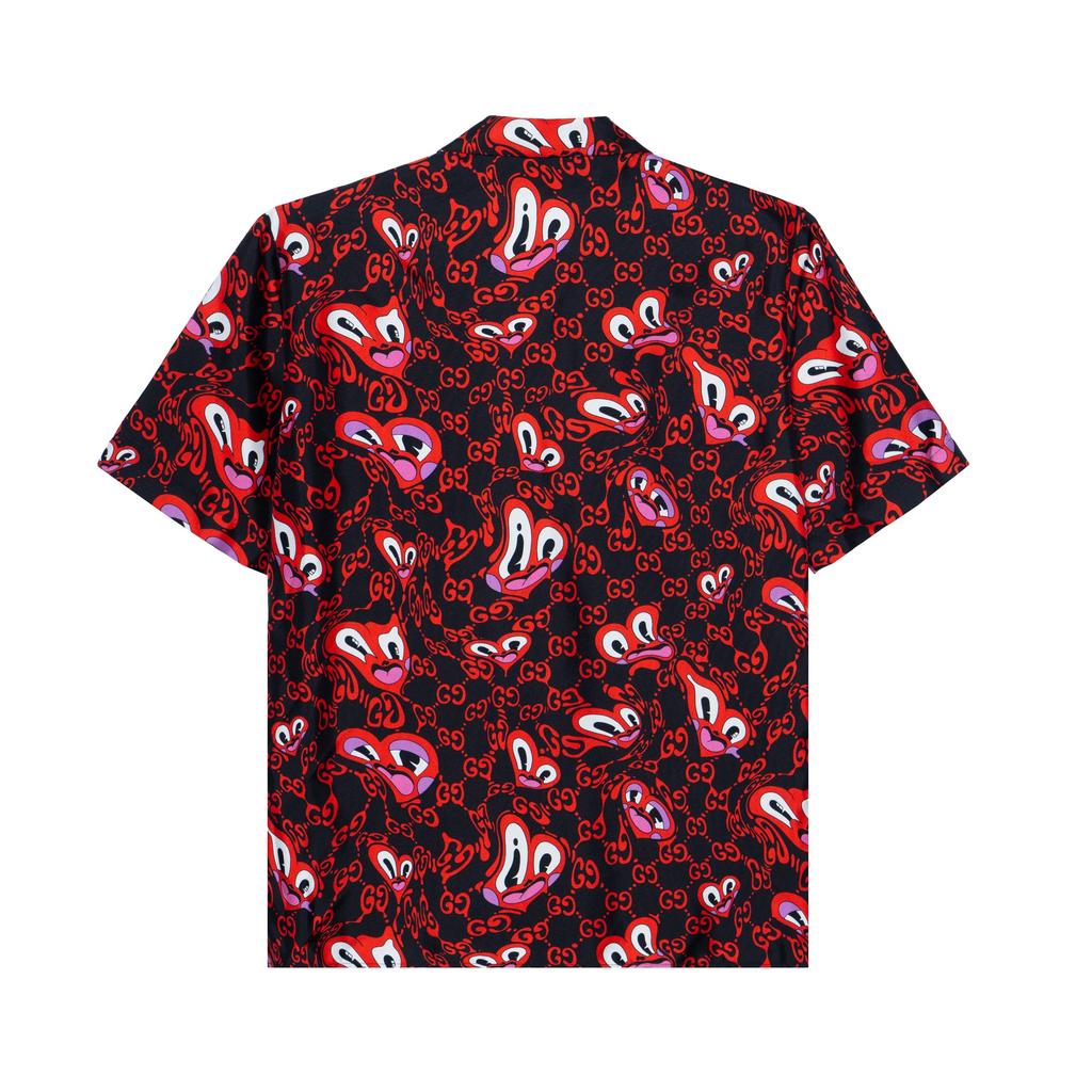 Gucci GG Hearts Silk Bowling Shirt 'Black Red' Men's 782500-ZAQEB-1072