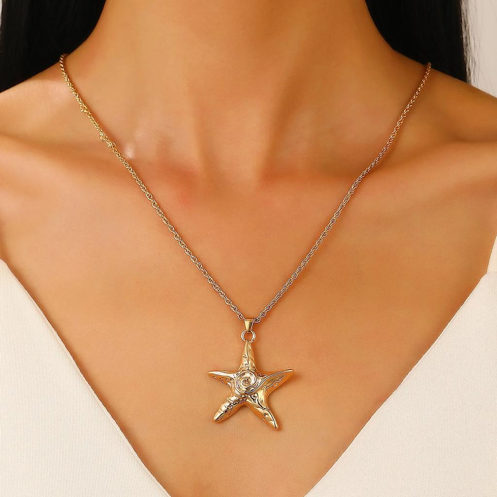 New Starfish Pendant Necklace for Women Gold Color Seaside Necklaces Stainless Steel Zircon Summer Beach Gifts