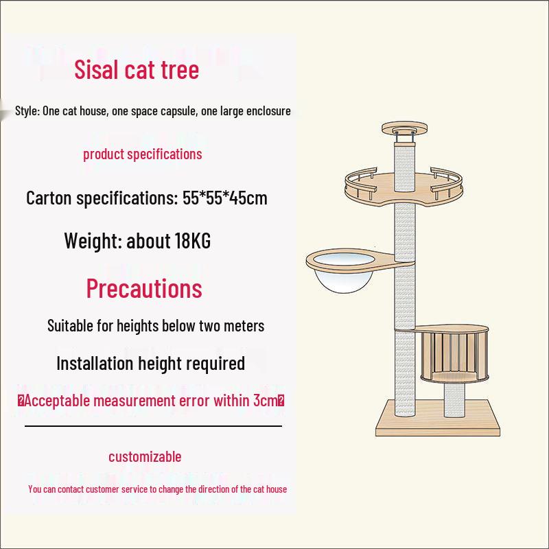 Solid Wood Cat Condo & Bed with Integrated Tree and Space-Saving Design for Large and Small Cats