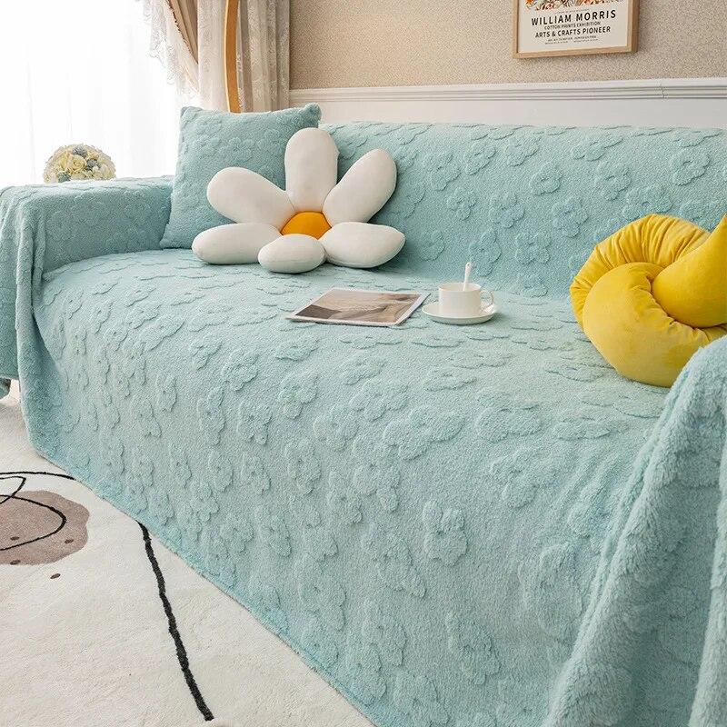 Pluszowa narzuta na sofę do salonu, koc na kanapę, narzuta na sofę, kurz, zabezpieczenie przed zarysowaniem przez kota, pojedynczy, pełny, czterosezonowy