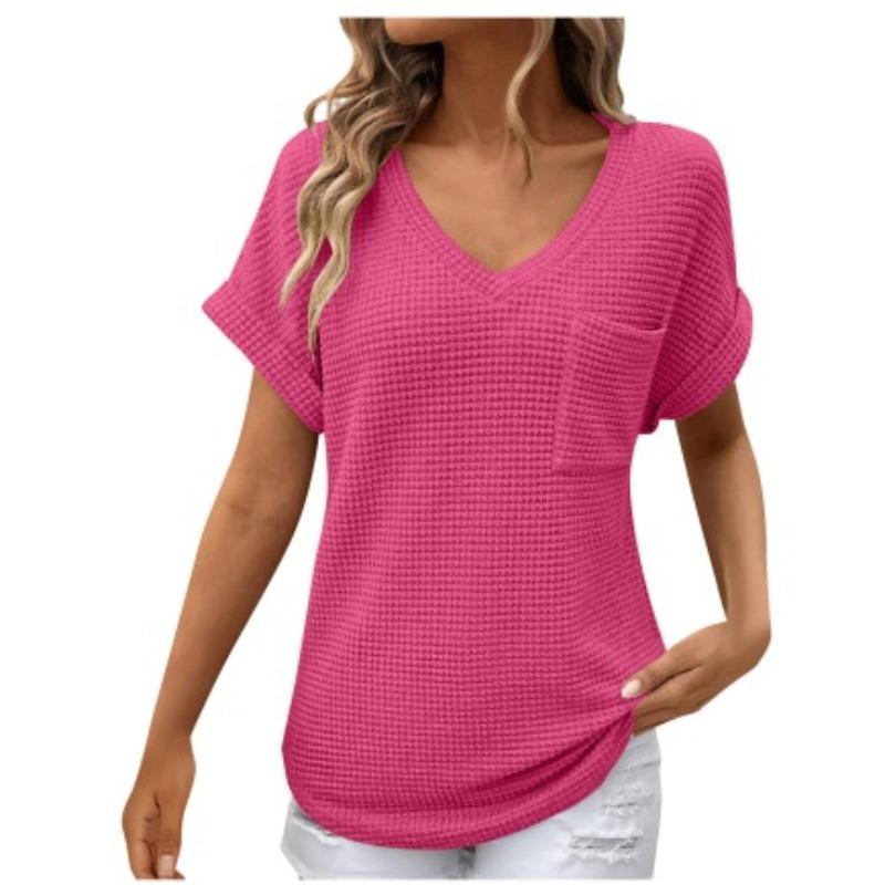 TIFICY Damenmode, lässig, Sommer, Frühling, einfarbig, bedruckt, kurzärmelig, V-Ausschnitt, Blusen und Hemden