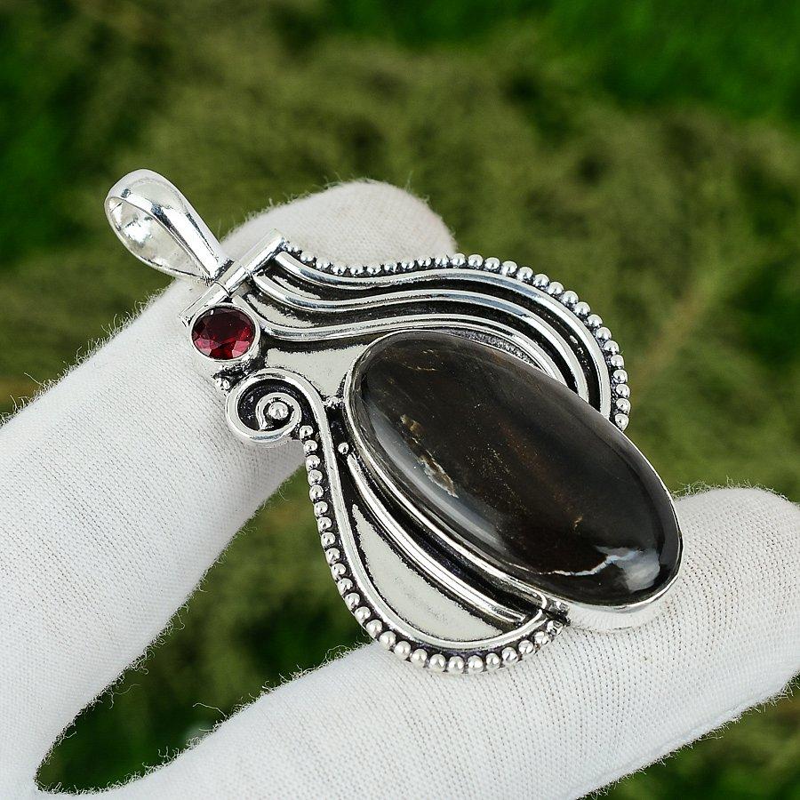 

925 Sterling Silver Petrified Wood Jasper Stone Amethyst New Pendant Jewelry