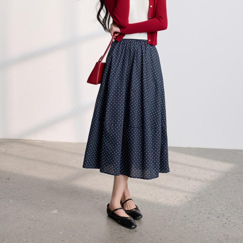 Sancai 2026 Spring High-Waist A-Line Midi Skirt