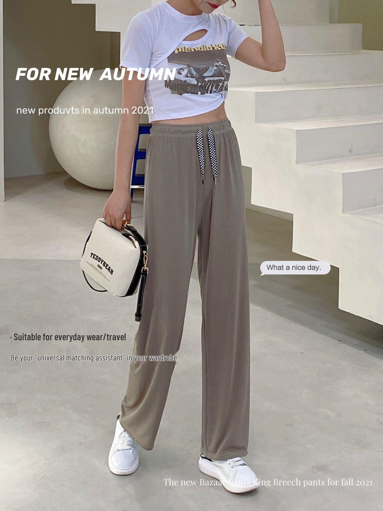 

Женские летние брюки Ice Silk Wide-Leg с высокой талией — легкие, свободного кроя, с поясом на шнурке One Size