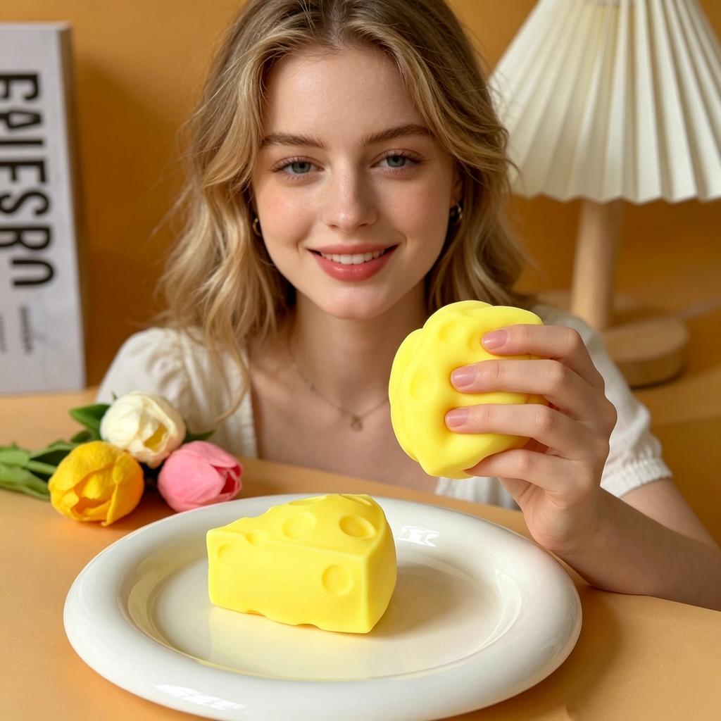 Squishy Honey Cheese Square Fidgets Toys Super Soft Mochi Cheese Squeeze Toy Funny Anti-Stress Sensory Toy For Adults Gifts