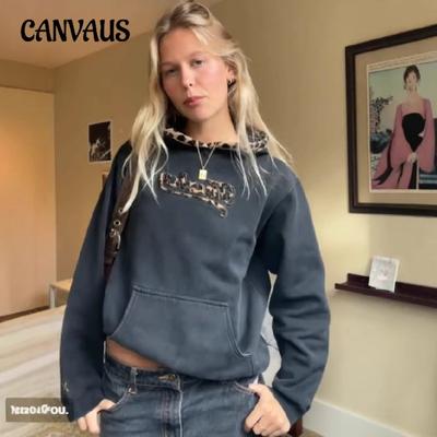 Women's Autumn and Winter Street Leopard Print Splicing Printing Casual Sports Hoodie Sweatshirt