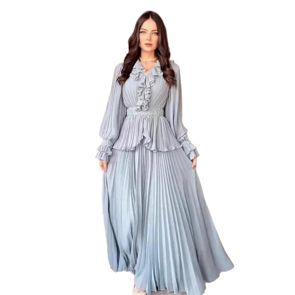 Retro Style Long Sleeved Folding Dress High Waisted Slim Fit Temperament High Quality White Dresses 2026