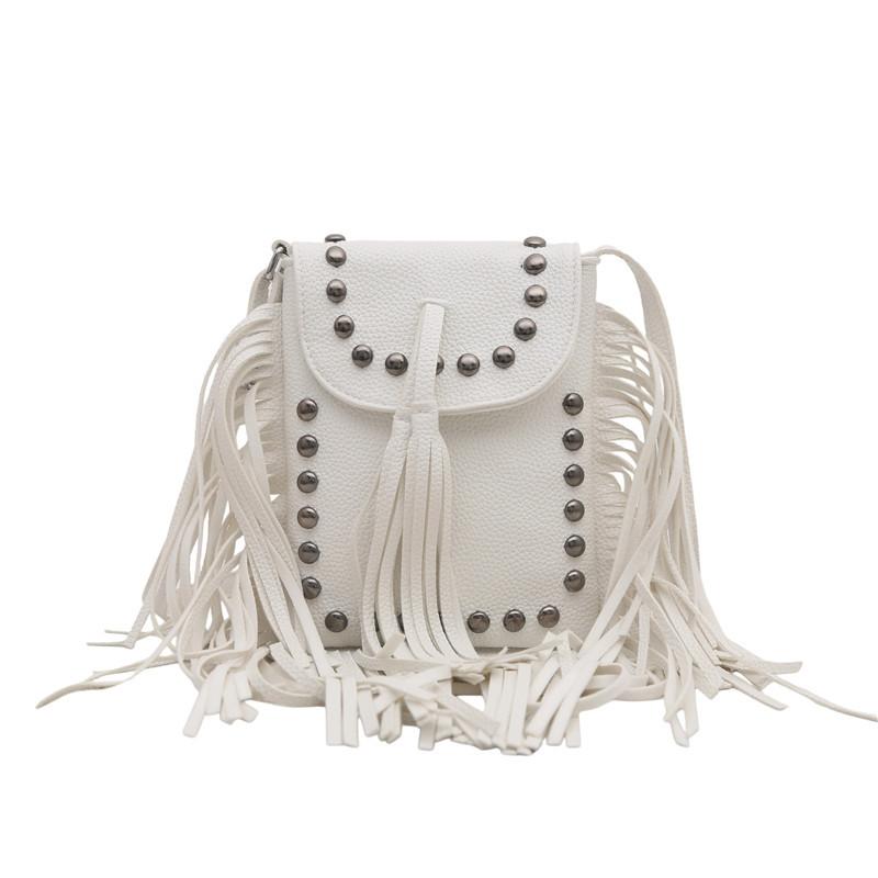 European and American retro fringed bag women's autumn and winter new fashion rivet shoulder bag niche chain messenger mobile phone bag