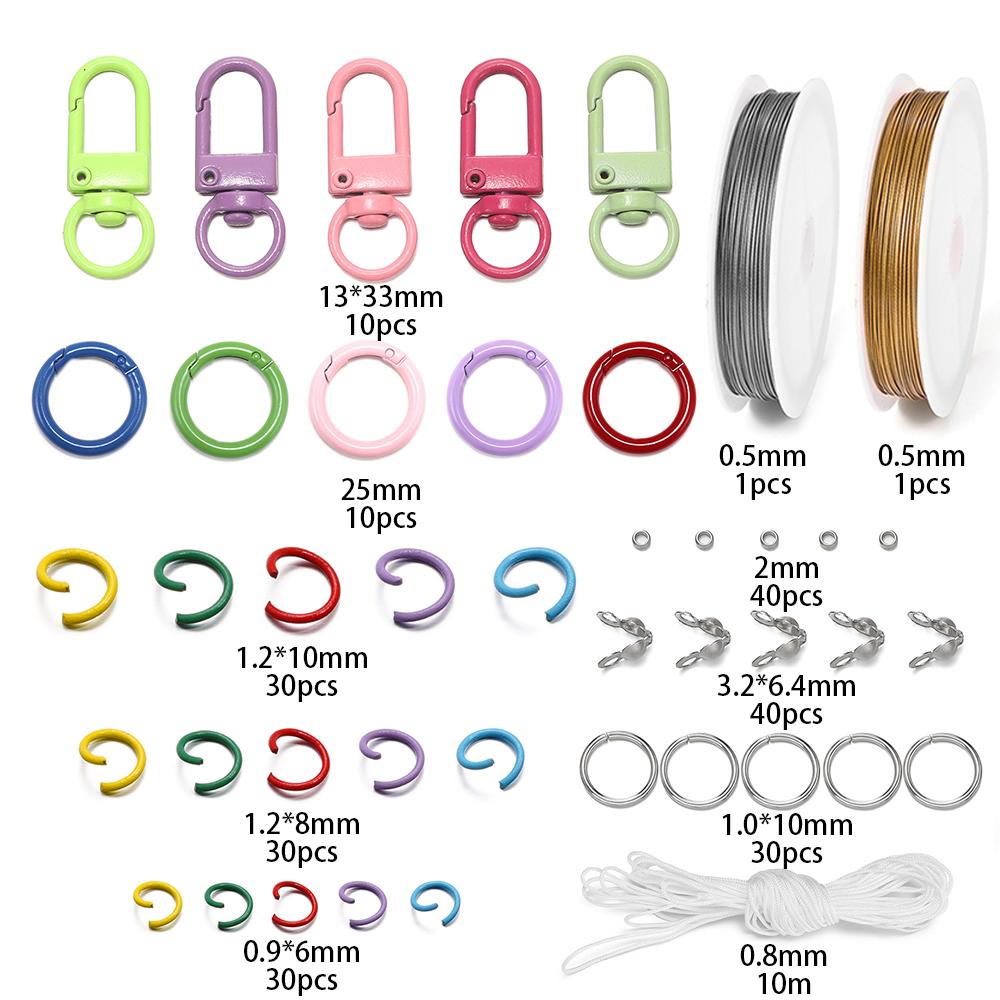 

1Set Snap Lobster Clasp O Spring Rings with Wire Jump Rings Connector Clasp Crimp End Bead for DIY Phone Chain Supplies Kits
