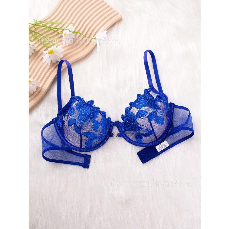 

Кружевное сексуальное прозрачное вышитое нижнее белье бюстгальтер пуш-ап для девушек S синий