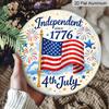 2D Flat, 1pc Round Aluminum 4th of July Sign, "Independent Since 1776" American Flag Metal Wall Art, Fireworks & Stars Design, Waterproof & Durable