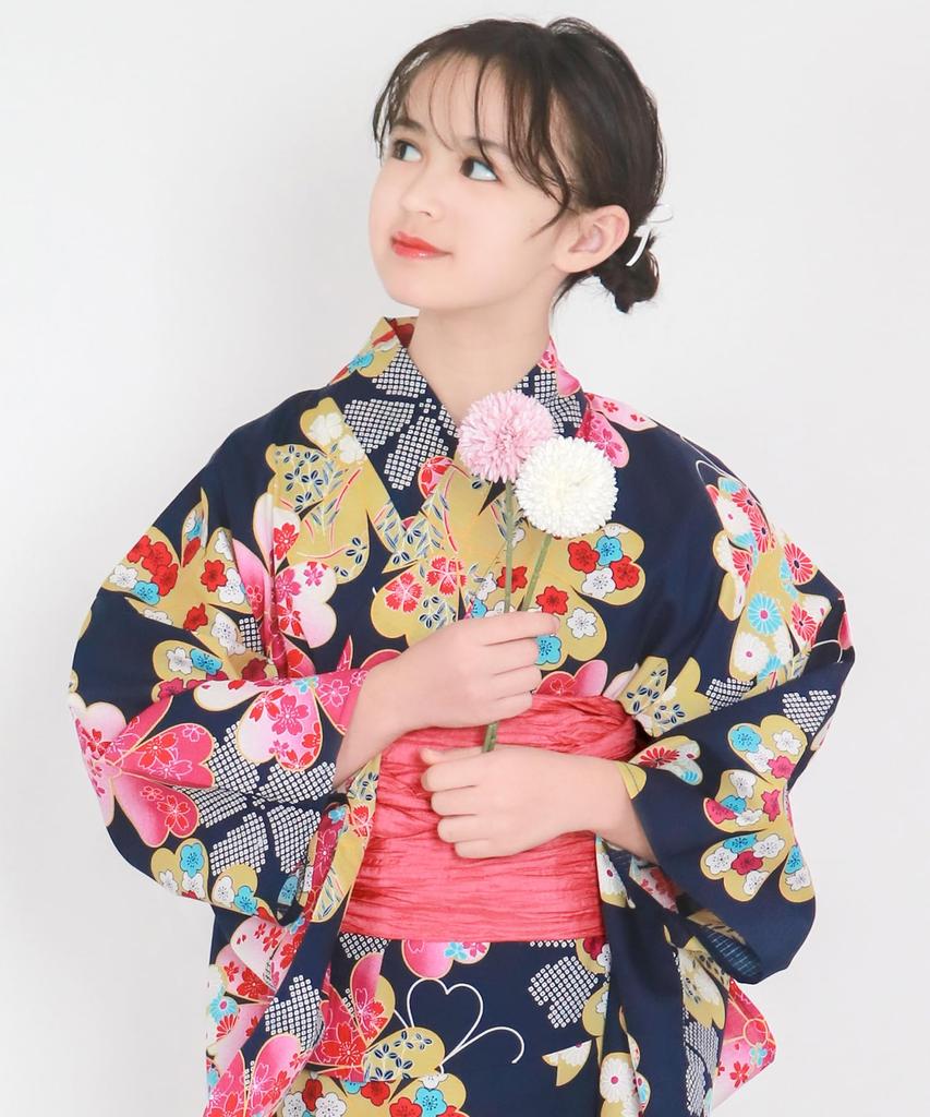 Yukata One Change 2 Piece Set Heiko Junior Girls Full of [KYOETSU] Set, Yukata, Piece, Girls, Unbleached, Weave, (Yukata, Obi), (4. Flowers, 150cm)