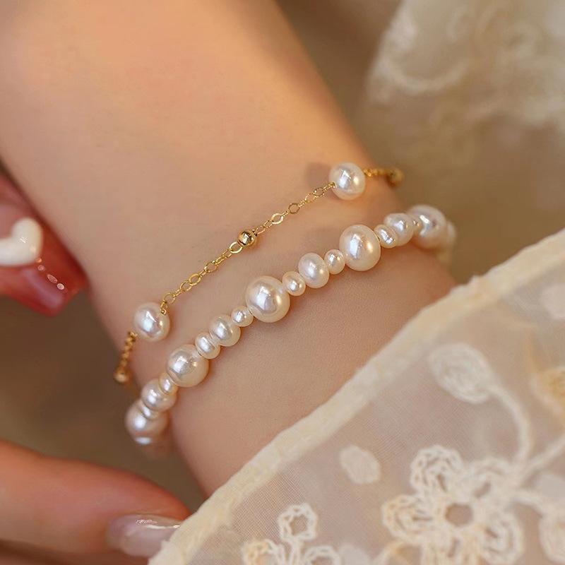 

Браслет с постепенным увеличением размера из натурального пресноводного жемчуга для несовершеннолетних женщин, легкие роскошные универсальные продвинутые нежные и вставленные изделия ручной работы