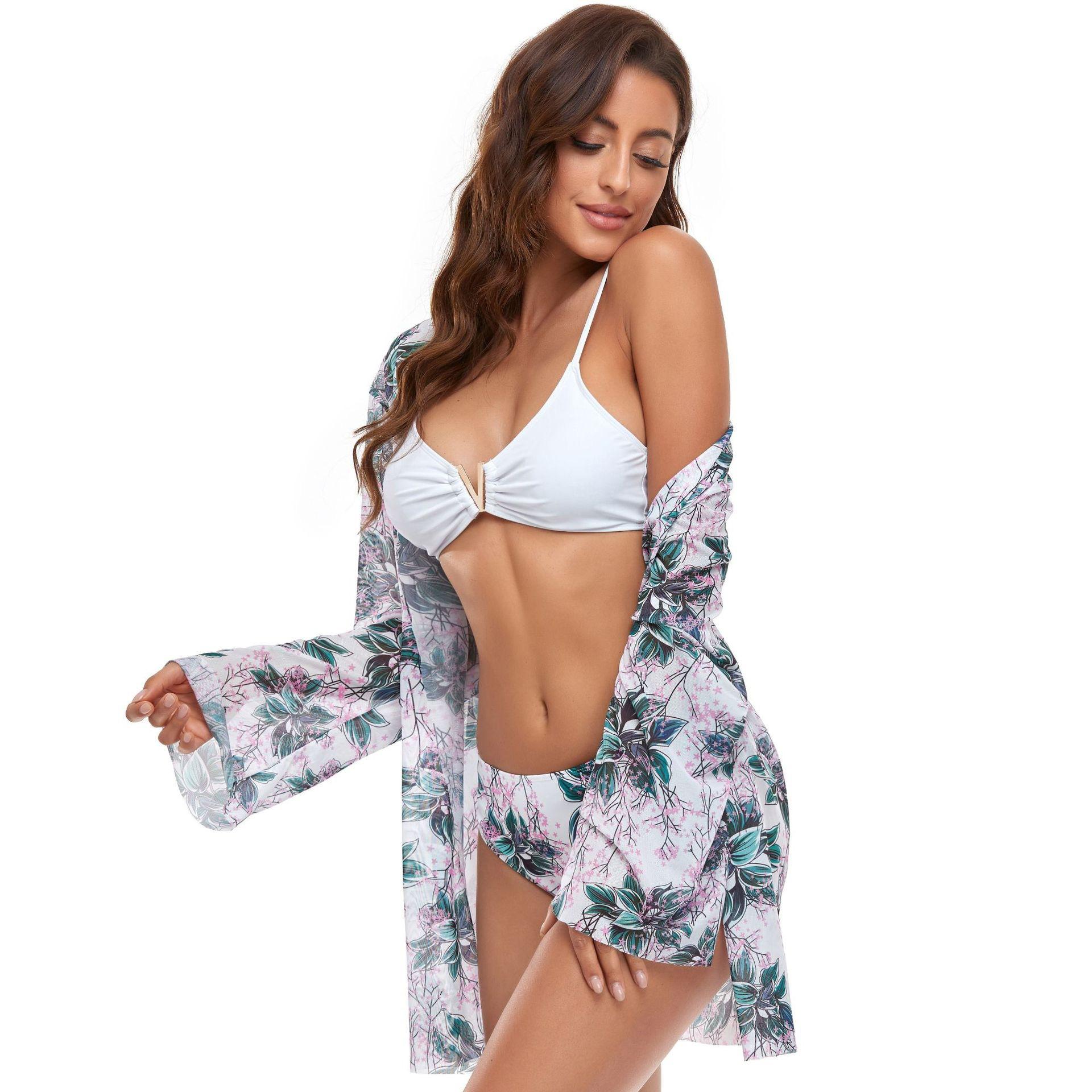 

Комплект бикини из трех частей с бретелькой на шее и треугольными чашечками, женский сексуальный купальник с разделенным цифровым принтом XL циан