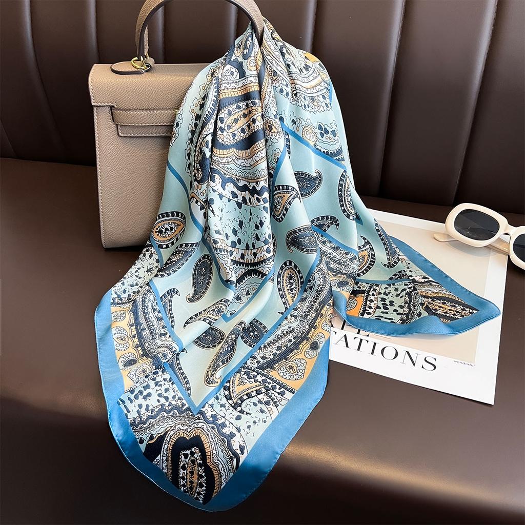 New Silk Square Scarf Women Retro Paisley Cashew Print Neckerchief Female Foulard Head Hijab Hairband Soft Neck Bag Ribbon Satin