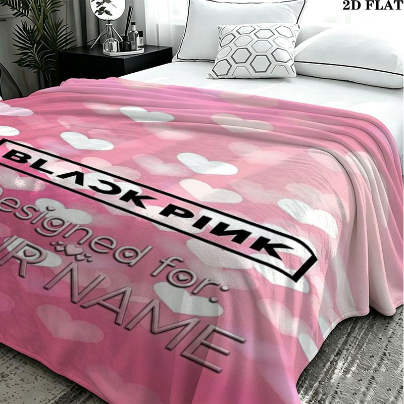 1PC Blackpink Custom Name Patterned Flannel Blanket Suitable For All Seasons for Home Decor Warmth and Comfort Gifts Holiday Present