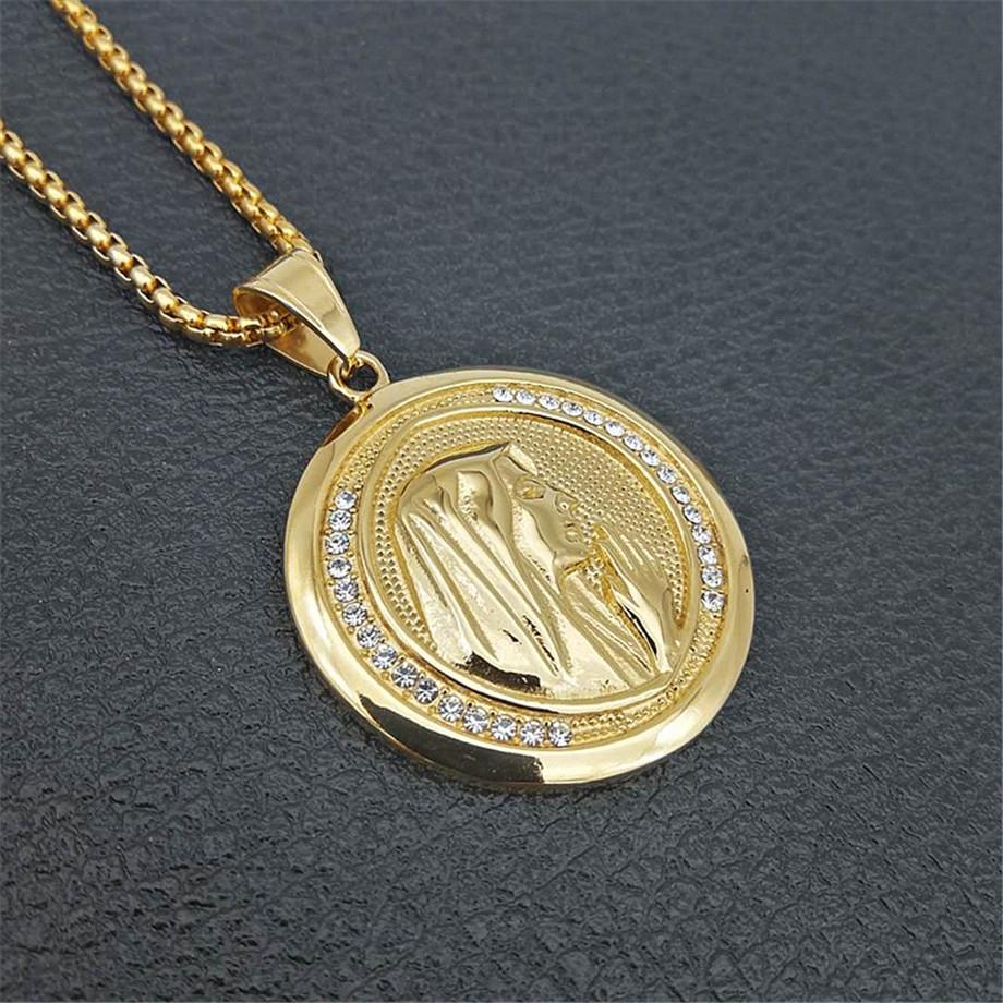 

New Catholic Religious Jewelry Virgin Mary Pendants Gold Color Stainless Steel Madonna Collier for Women 2020 Necklace 60cm