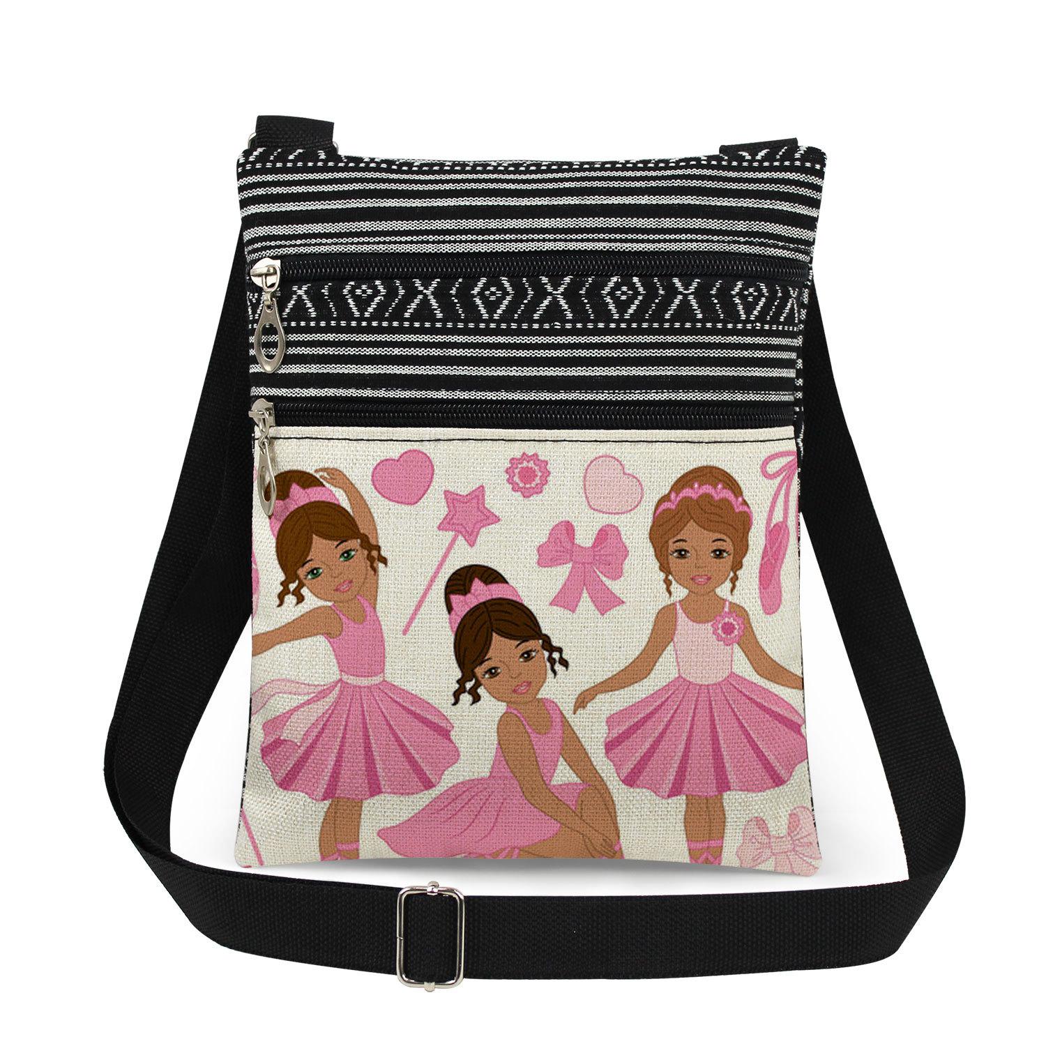 Ballet Girl Printed Shoulder Bag, Creative Double Zipper Oblique Span Bag, Versatile Handbag