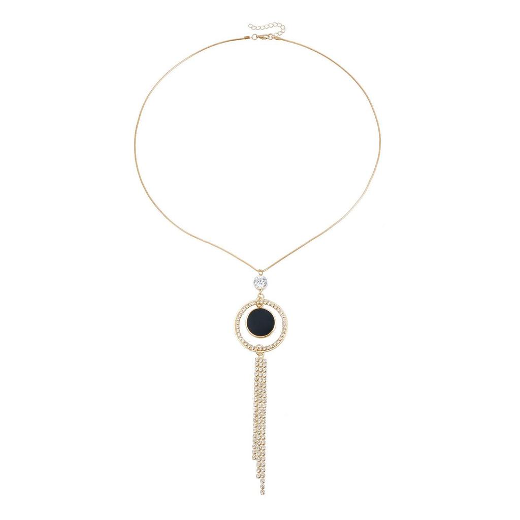 European & American Cross-Border Round Paved Diamond Tassel Necklace - Winter Trendy Long Sweater Chain