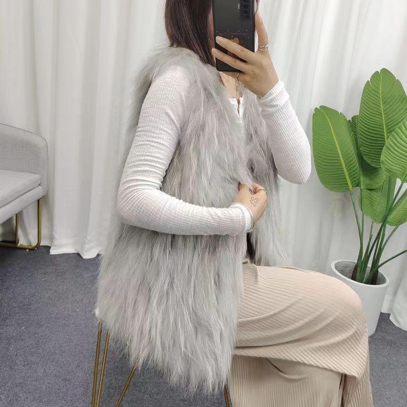 

Autumn and winter fur vest mid-length 2 new imitation raccoon wool girl imitation fox fur imitation fur coat woman XL світло-сірого кольору