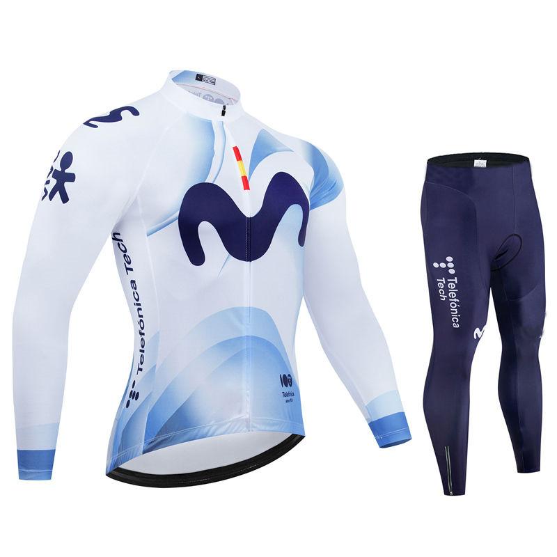 Movistar Autumn Pro Team Cycling Jersey19D Bib Set MTB Uniform Bicycle Clothing Quick Dry Bike Clothes Mens Long Cycling Wear