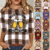 Damen Freizeit Oberteil mit Dreiviertelärm und Rundhalsausschnitt mit Bierfest Aufdruck Oktoberfest Design Leicht Bequeme Passform