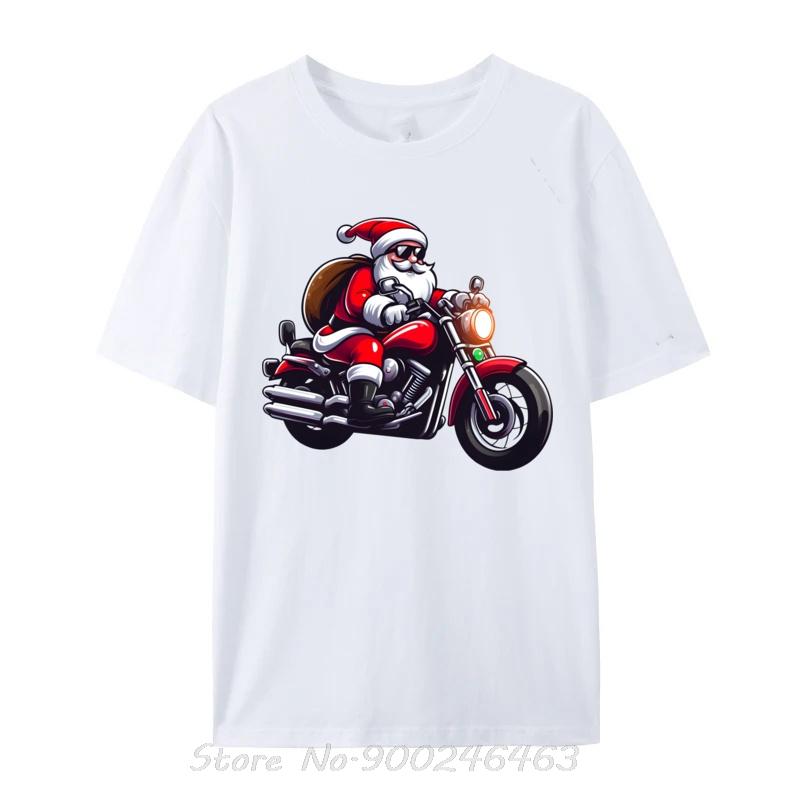 Funny Santa Riding Motorcycle Biker Christmas TShirts Tops Tees For Unisex New Cotton Street T Shirt Unisex Tshirt Clothing S