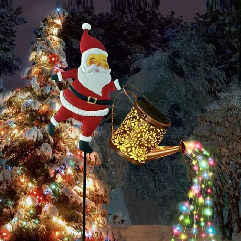 Solar Santa Claus Watering Can with LED Light Outdoor Decorative Solar Lights Solar Santa Claus Kettle Lights Outdoor Decor