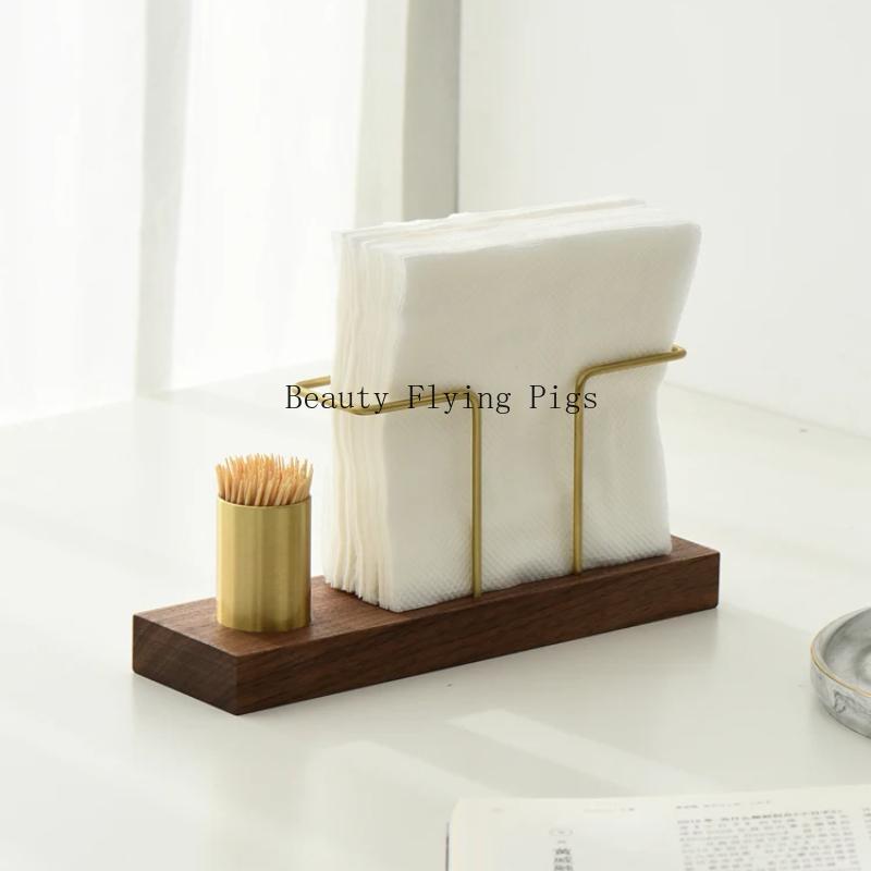 1pc Wood+metal Tissue Holder Tissue Holder Restaurant Desktop Decorations Hotel Tablecloth Rack Home Accessories Tissue Holder